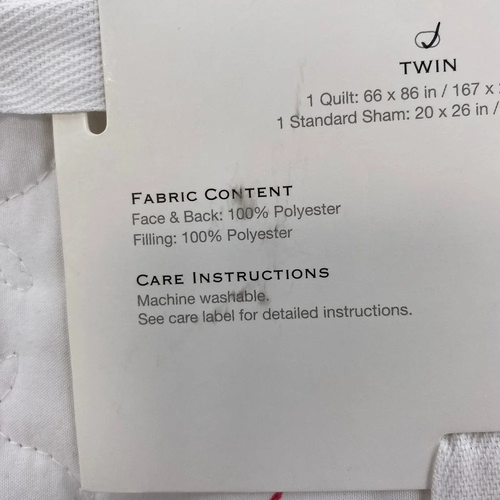 Modern Heirloom Abigail Bow Quilt Set Twin White Pink Ribbon Coquette Cottage